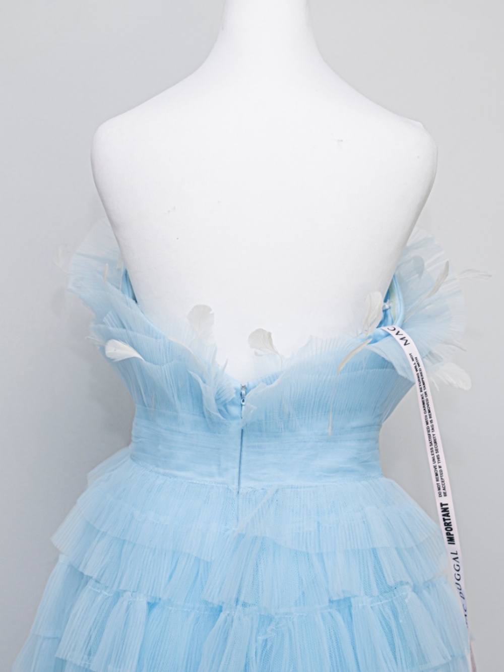 Mac Duggal - Feather Appliqué Tiered Tulle Cocktail Dress - Picture 9 of 11